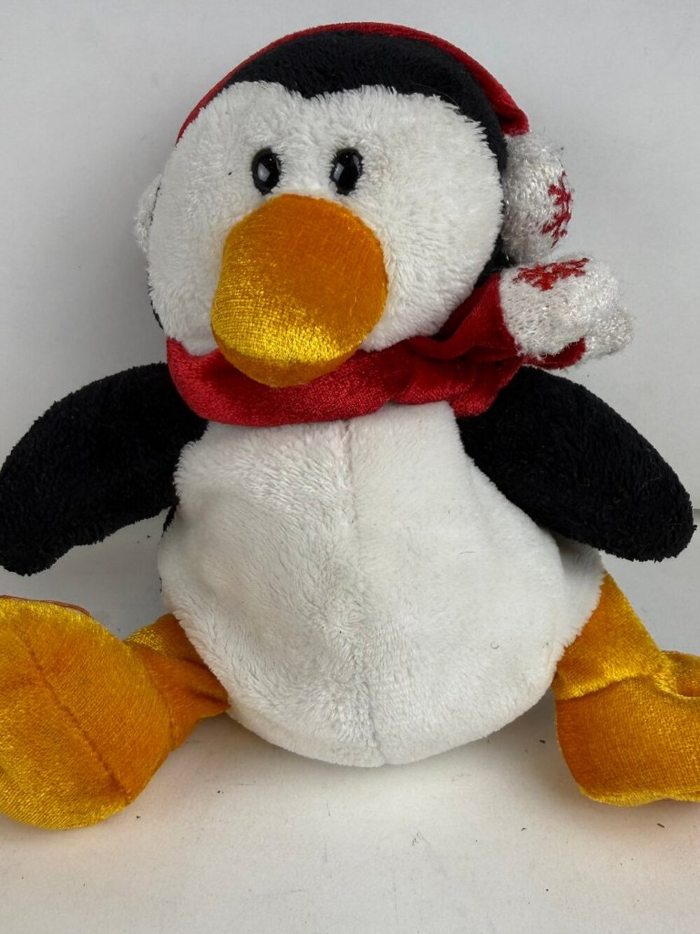 Walmart Vintage Christmas Penguin Plush 6" Earmuffs &Scarf Beanie Stuffed Animal
